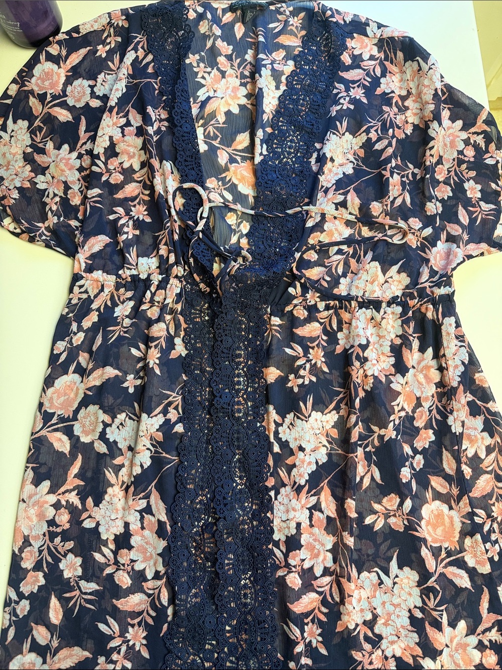 Forever 21+ Floral Lace-Trim Kimono/Duster - Pink & White Blooms 2X